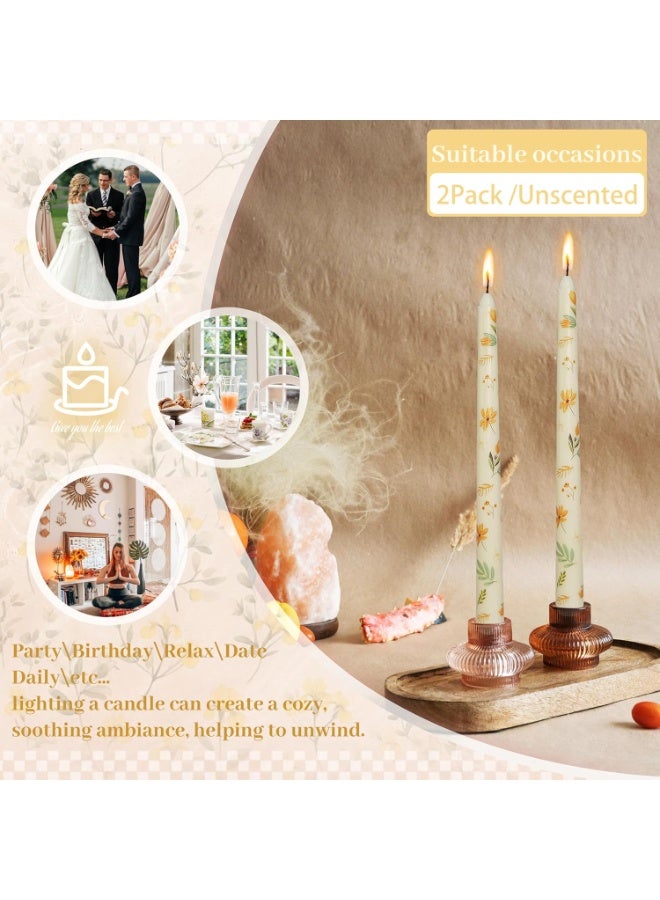 Relex 2 Pack Ivory Valley Iris Taper Candles - Floral Tall Candlesticks 10 Inch Pastel Smokeless Ideal for Weddings Home Party Holiday Decor - Image 3